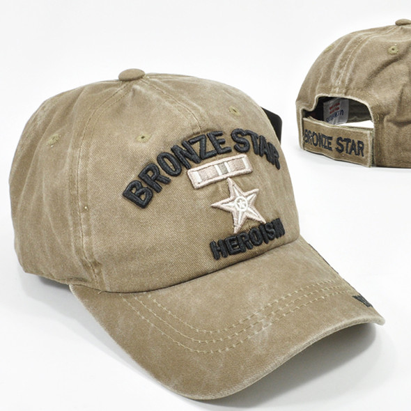 Bronze Star Cap Heroism Medal Subdued - Cotton Washed Khaki