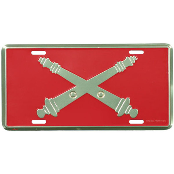 LA32 - US Army Field Artillery Crossed Cannons License Plate - Made in USA - Red/Gold