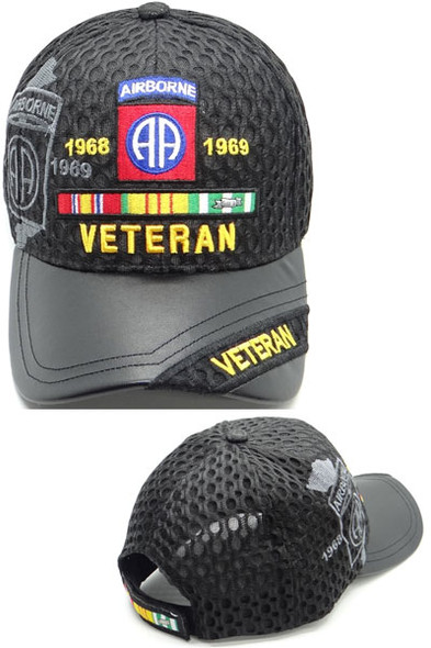 82nd Airborne Division Vietnam Veteran Cap - Waffle Mesh - Black