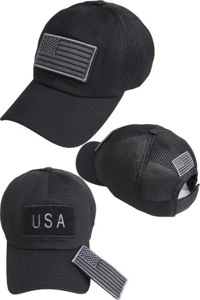 USA Flag Patch Cap Subdued - Soft Jersey Air Mesh - Black