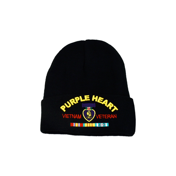 Purple Heart Vietnam Veteran Beanie Cap - Black