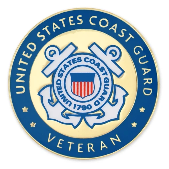 Gold Plated Circle U.S. Coast Guard Veteran Lapel Pin - 1" Diameter