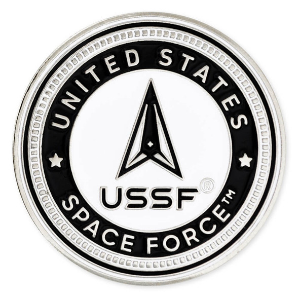 Made in USA - Nickel Plated Circle U.S. Space Force Lapel Pin - 1-1/8" Diameter