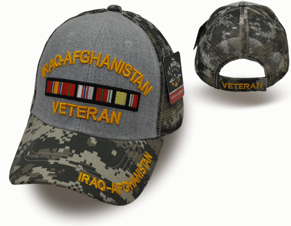 Iraq Afghanistan Veteran Cap - Trucker Air Mesh -  Grey/ACU Digital Camo