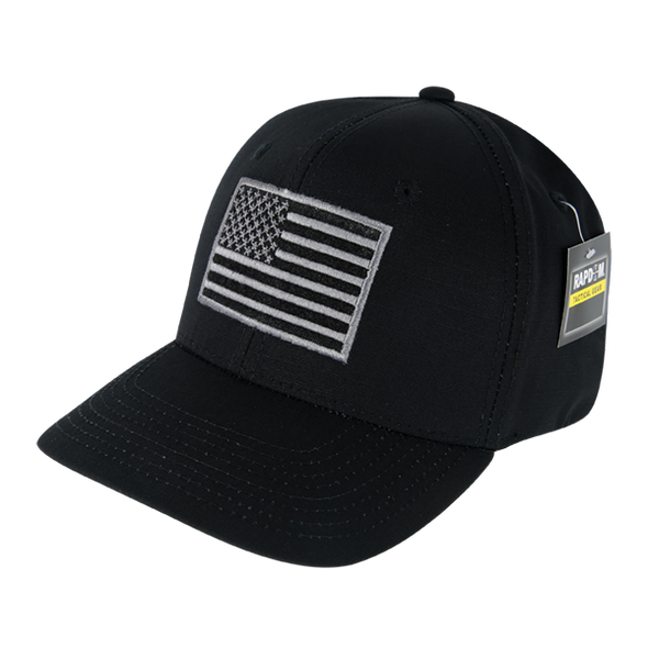 T108 - RAPDOM Tactical USA Flag Embroidered Operator Cap - Ripstop - Black