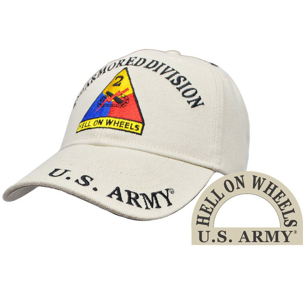 CP00142 - U.S. Army - 2nd Armored Division Cap - Hell On Wheels - Ivory