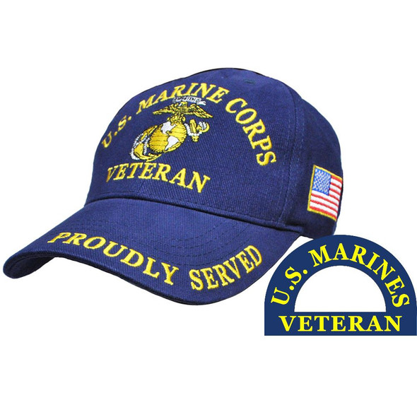 CP00307 - U.S. Marine Corps Veteran Cap - Proudly Served - Navy Blue