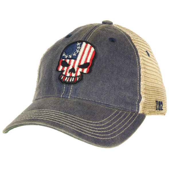 7.62 Design - Betsy Ross Skull US Flag Cap - Cotton/Soft Mesh - Washed Navy