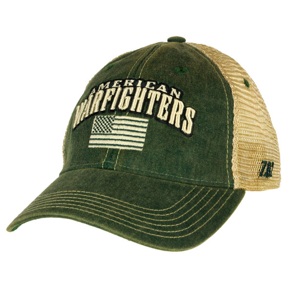 7.62 Design - American Warfighters US Flag Cap - Cotton/Soft Mesh - Washed Olive Green