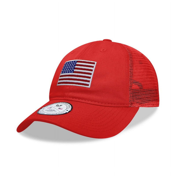 A05 - USA Flag Cap - Cotton Mesh - Red