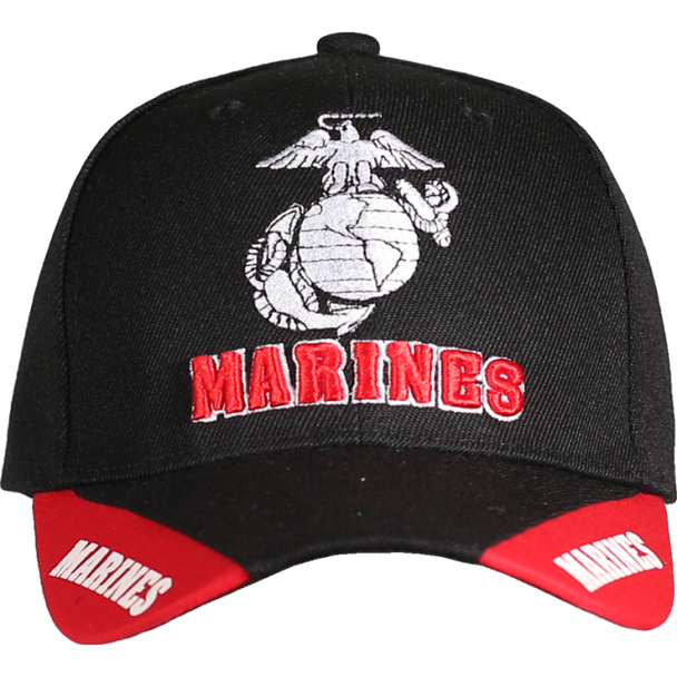 08548 - U.S. Marines Cap - 3-Way Style - Eagle Globe Anchor - Black/Red