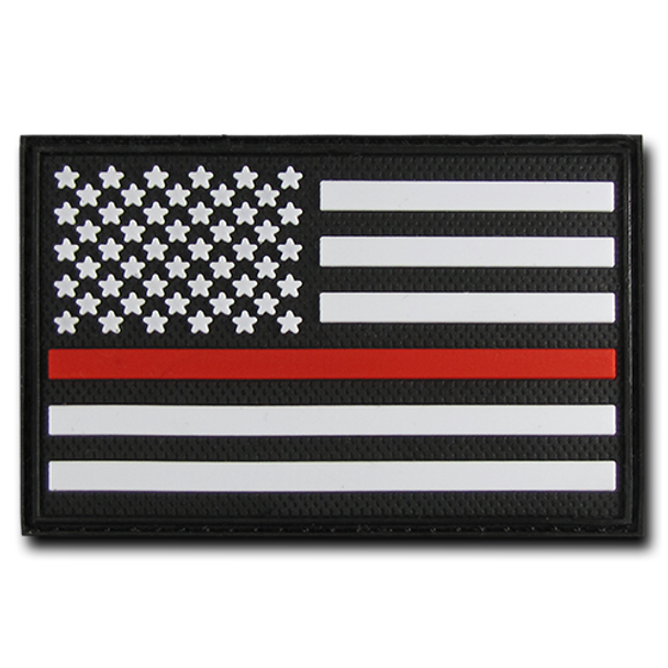 T90 - Tactical Patch - USA Flag Thin Red Line - Rubber (3"x2") - Black