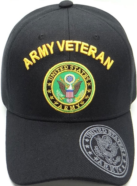 Army Veteran Cap With Army Seal - Black