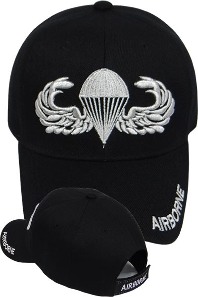 Airborne Cap - Silver Parachute Jump Wings - Black