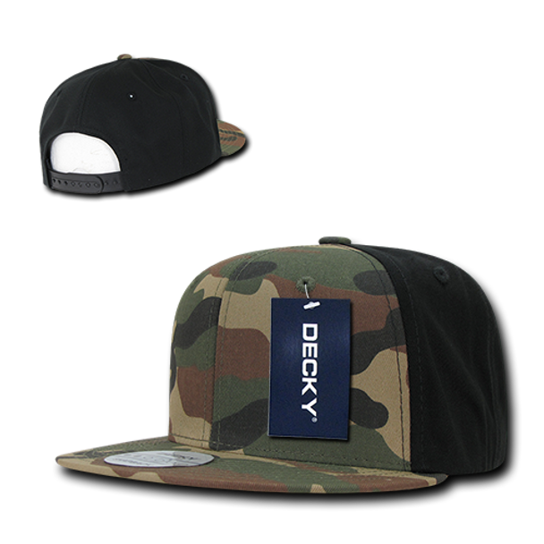 Camo Cotton Snapback Cap - Woodland Camouflage/Woodland Camouflage/Black