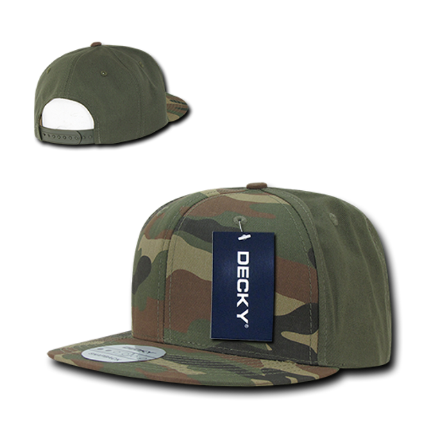 Camo Cotton Snapback Cap - Woodland Camouflage/Woodland Camouflage/Olive