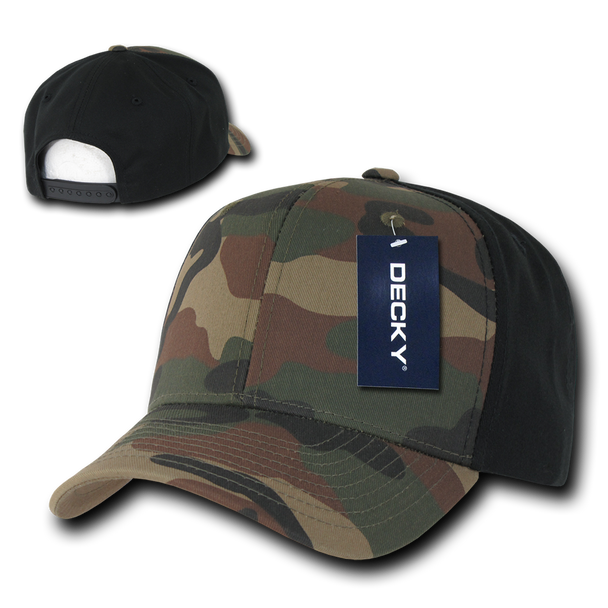 Camo Curved Bill Baseball Cap - Woodland Camouflage/Woodland Camouflage/Black
