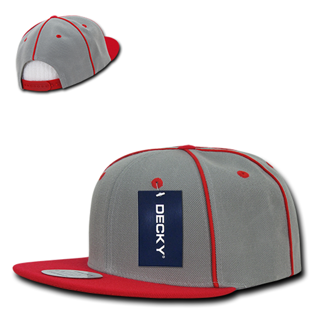 Piped Crown Snapback Cap - Red