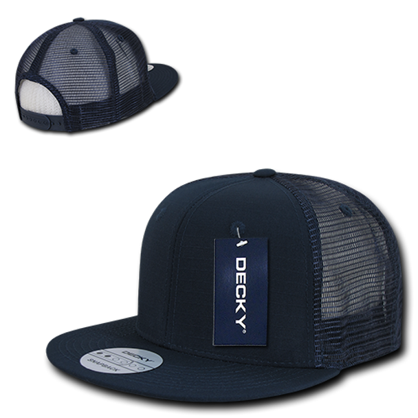 Ripstop Flat Bill Trucker Cap - Navy Blue