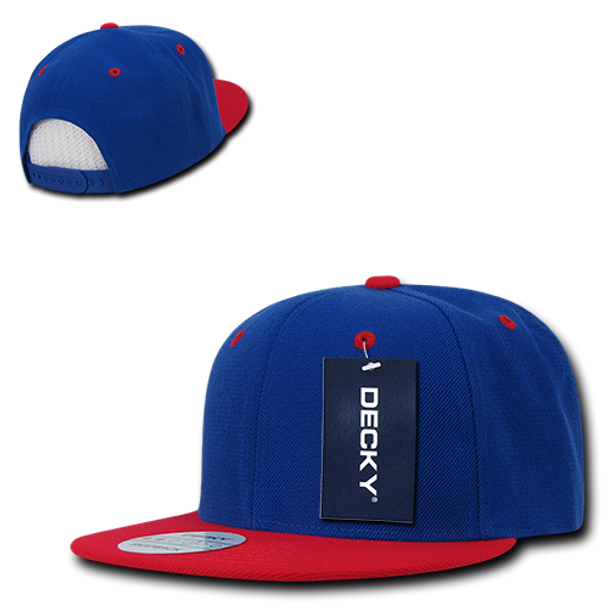 Two-Tone Flat Bill Snapback Cap - Royal/Red