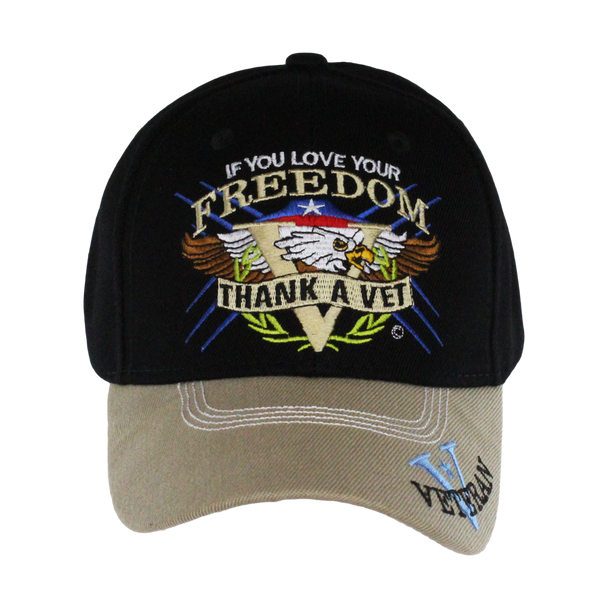 10091 - If You Love Your Freedom Thank A Vet Cap - Black/Khaki