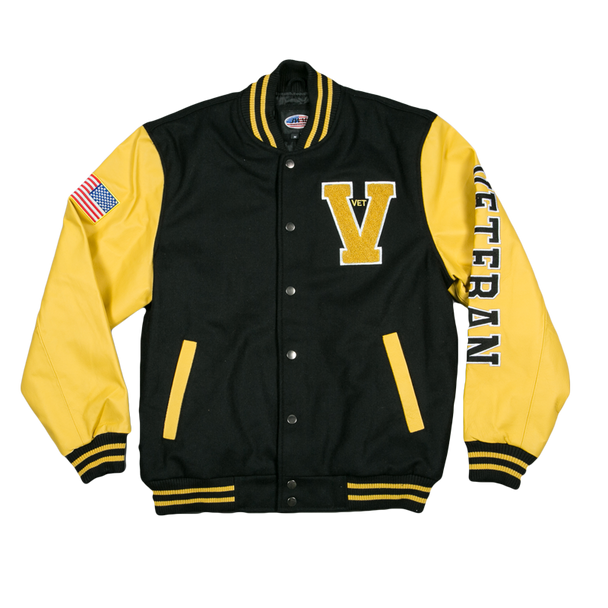 23282 - Vietnam Vet Varsity Jacket With Service Ribbons - VETERAN - Black/Gold