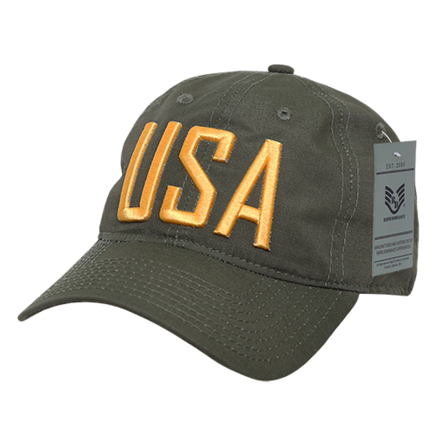 S73 - USA Text Cap - Relaxed Cotton Ripstop - Olive Drab