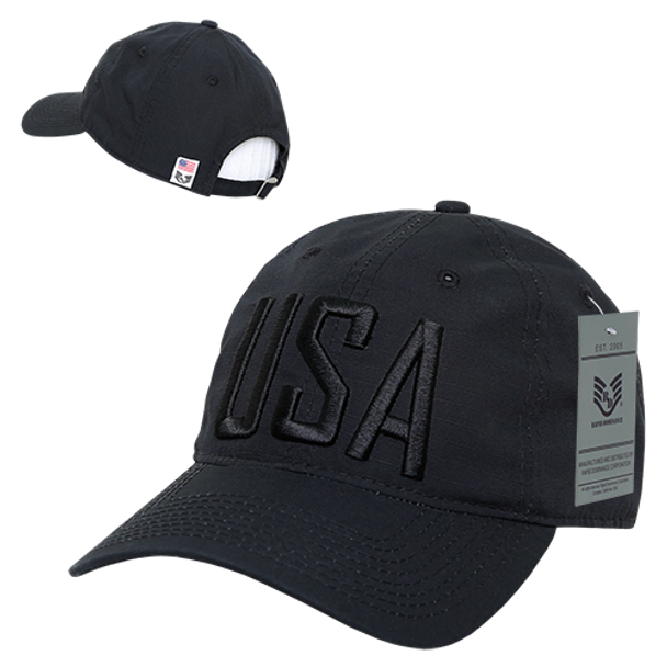 S73 - USA Text Cap - Relaxed Cotton Ripstop - Black