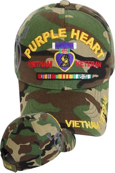 Vietnam Veteran Purple Heart Shadow Cap - Woodland Camouflage