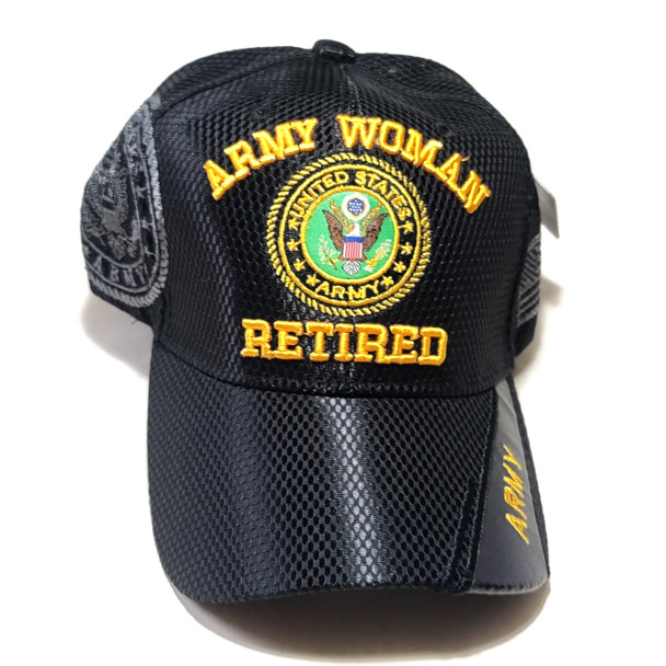 U.S. Army Woman Retired Cap Emblem Shadow - Shiny Air Mesh - Black