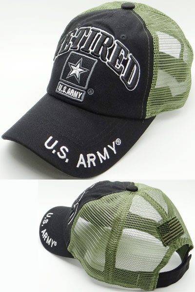 U.S. Army Retired Cap - USA Flag Subdued - Cotton/Air Mesh - Black/Olive