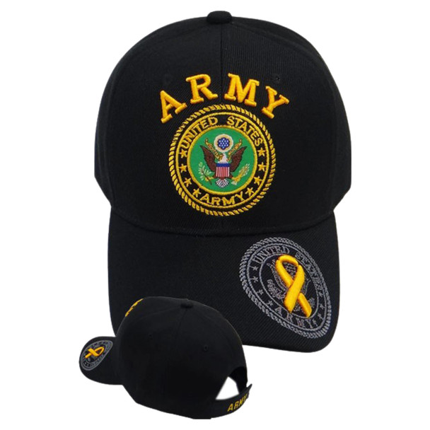 U.S. Army Cap with Yellow Support Ribbon - Black