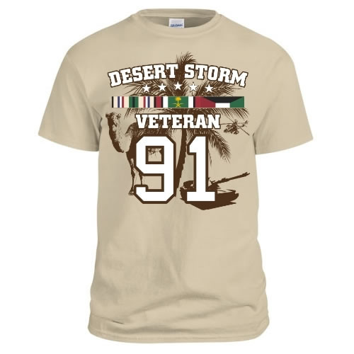 TS26 - 1991 Desert Storm Veteran T-Shirt - Military Service Ribbons - Sand