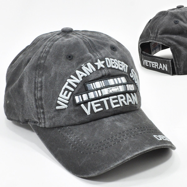 Vietnam Desert Storm Veteran Cap Subdued Service Ribbons - Cotton Washed Black