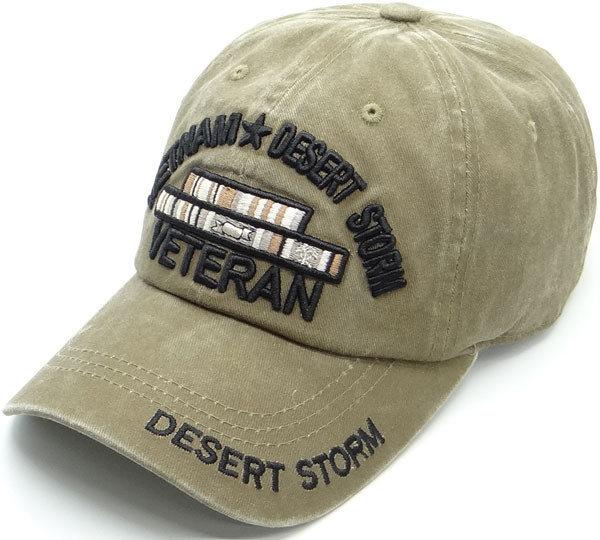 Vietnam Desert Storm Veteran Cap Subdued Service Ribbons - Cotton Washed Khaki