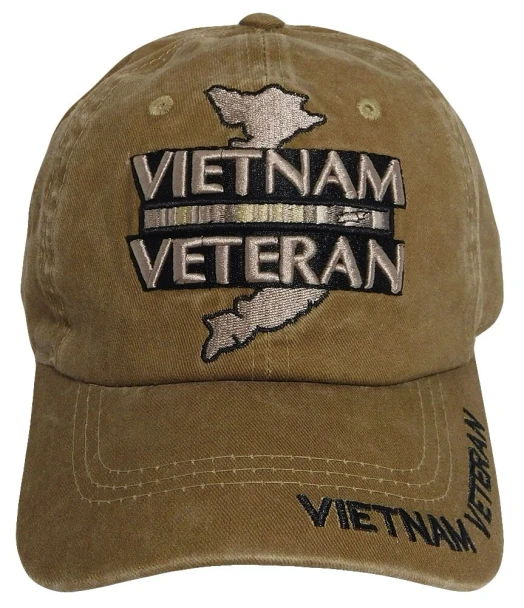 Vietnam Veteran Cap Subdued Map Service Ribbons - Cotton Washed Khaki