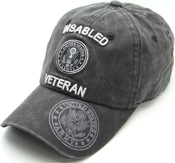 Disabled U.S. Army Veteran Cap Subdued - Cotton Washed Black