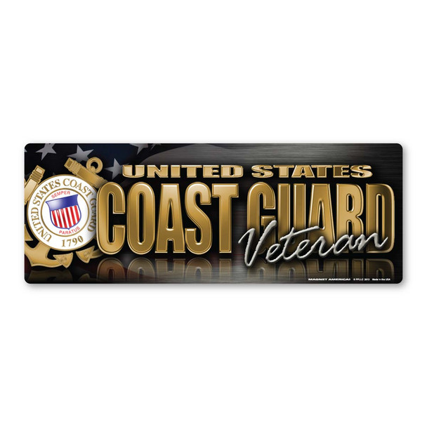 Coast Guard Veteran Chrome Bumper Strip Magnet