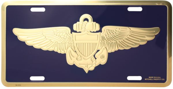 LN07 - USN Naval Aviator Insignia License Plate - Made in USA - Navy/Gold