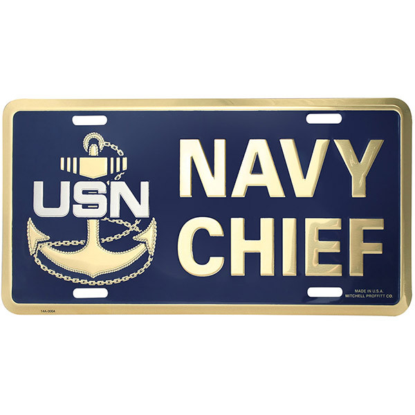 LN19 - Navy Chief License Plate - Made in USA - Navy/Gold - U.S.