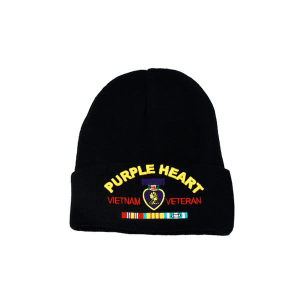 Purple Heart Vietnam Veteran Beanie Cap - Black