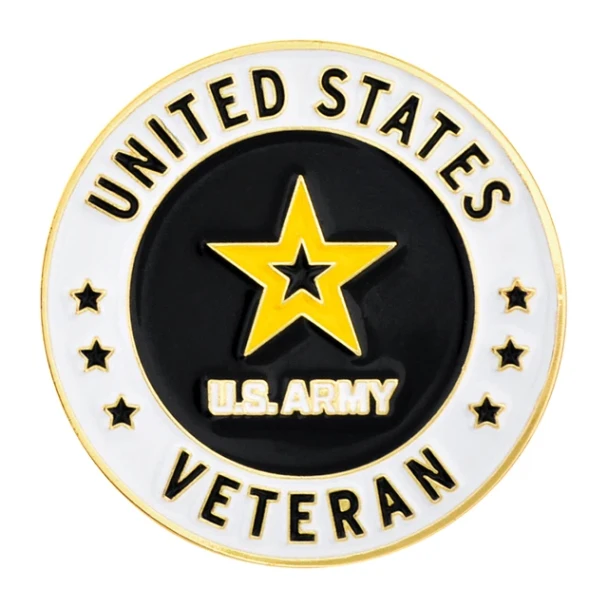 Gold Plated Circle U.S. Army Veteran Lapel Pin - 1" Diameter