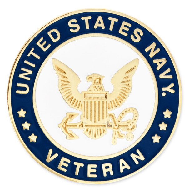 Made In USA Gold Plated Circle U.S. Navy Veteran Lapel Pin - 1.5" Diameter