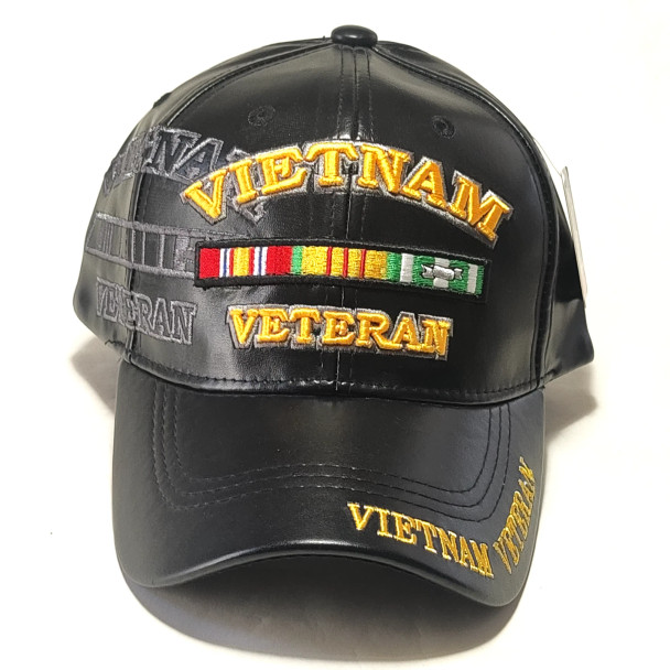 Vietnam Veteran Cap - Side Shadow - Faux Leather - Black