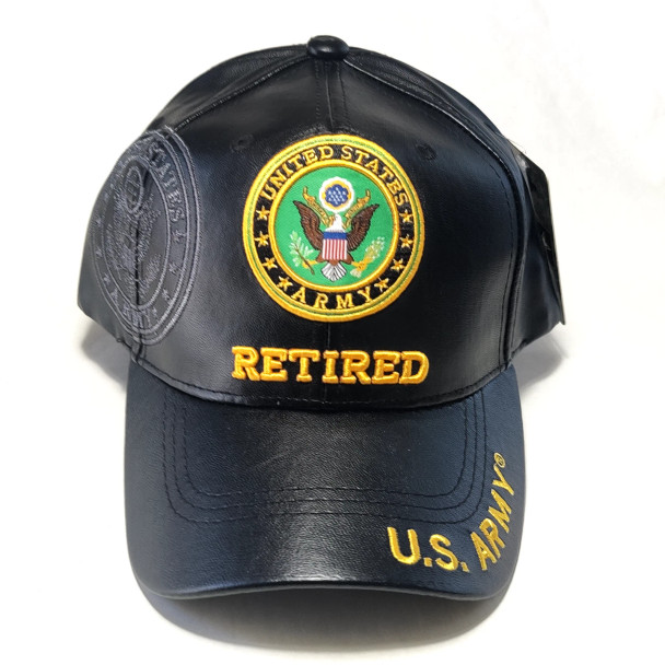 U.S. Army Retired Cap - Emblem Shadow Bill - Faux Leather - Black