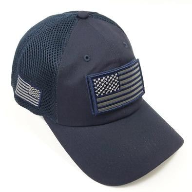 USA Flag Patch Cap - Soft Jersey Air Mesh - Navy Blue