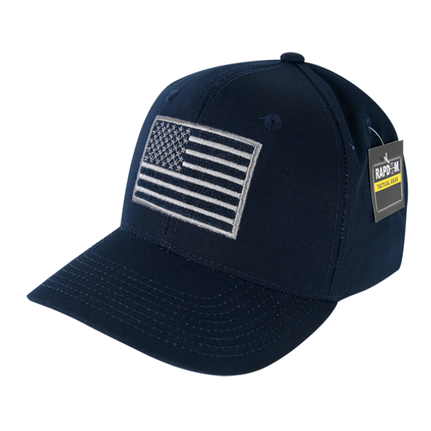 T108 - RAPDOM Tactical USA Flag Embroidered Operator Cap - Ripstop - Navy Blue