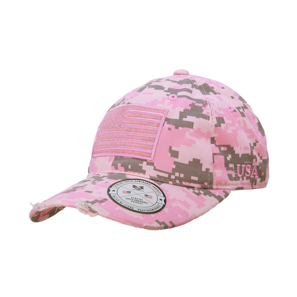 A18 - Vintage USA Flag Cap - Distressed Cotton - Relaxed Fit - Pink Digital Camo