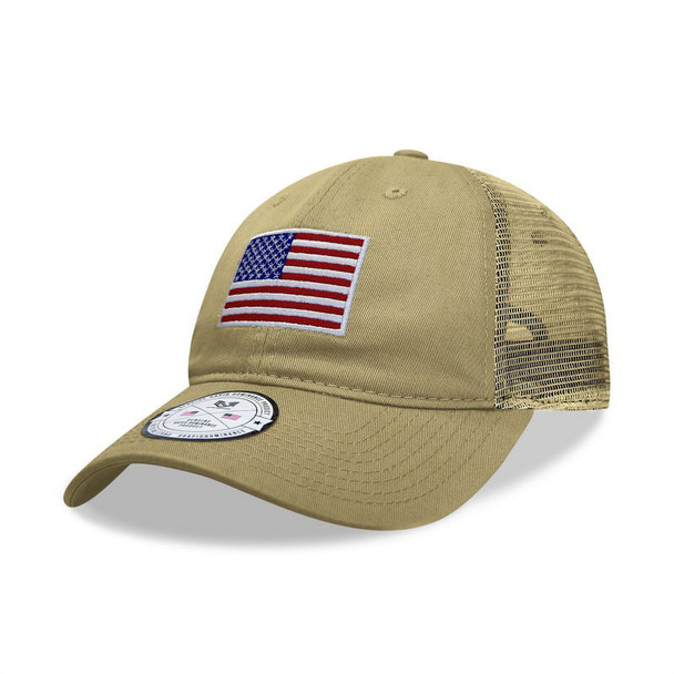 A05 - USA Flag Cap Subdued - Cotton Mesh - Khaki