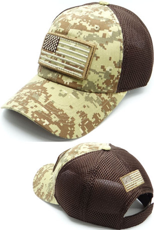 USA Flag Patch Cap - Soft Jersey Air Mesh - Desert Digital Camo
